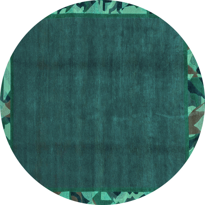Round Machine Washable Abstract Turquoise Modern Area Rugs, wshabs1893turq
