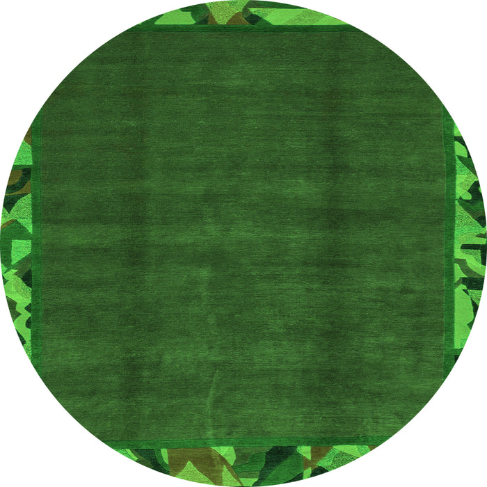 Round Machine Washable Abstract Green Modern Area Rugs, wshabs1893grn