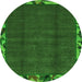 Round Machine Washable Abstract Green Modern Area Rugs, wshabs1893grn