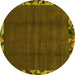 Round Abstract Yellow Modern Rug, abs1893yw