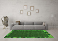 Machine Washable Abstract Green Modern Rug, wshabs1893grn