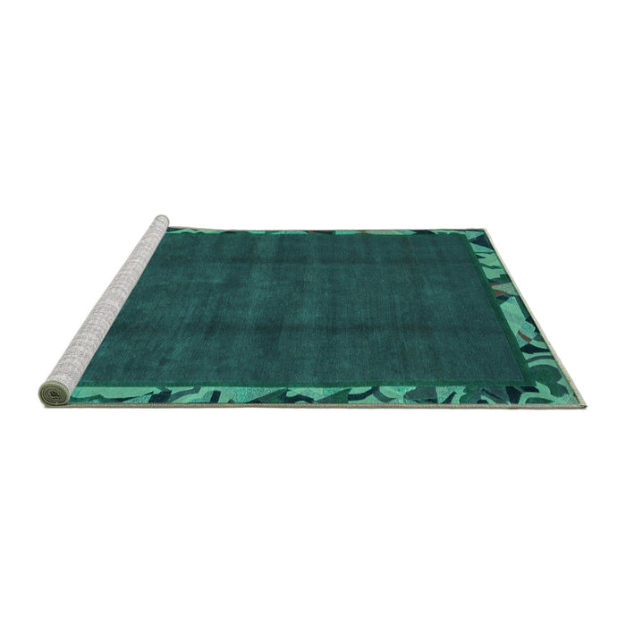Sideview of Machine Washable Abstract Turquoise Modern Area Rugs, wshabs1893turq