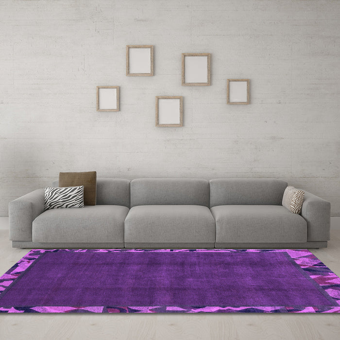Machine Washable Abstract Purple Modern Area Rugs in a Living Room, wshabs1893pur