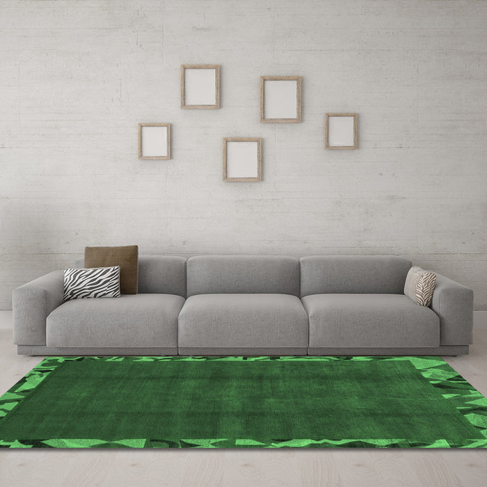 Machine Washable Abstract Emerald Green Modern Area Rugs in a Living Room,, wshabs1893emgrn