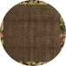 Round Abstract Brown Modern Rug, abs1893brn