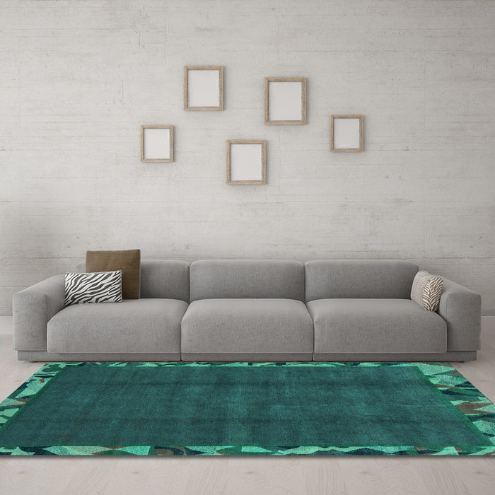 Machine Washable Abstract Turquoise Modern Area Rugs in a Living Room,, wshabs1893turq