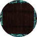 Round Machine Washable Abstract Turquoise Modern Area Rugs, wshabs1894turq