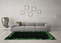 Machine Washable Abstract Emerald Green Modern Rug, wshabs1894emgrn