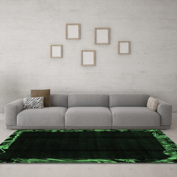 Machine Washable Abstract Emerald Green Modern Area Rugs in a Living Room,, wshabs1894emgrn