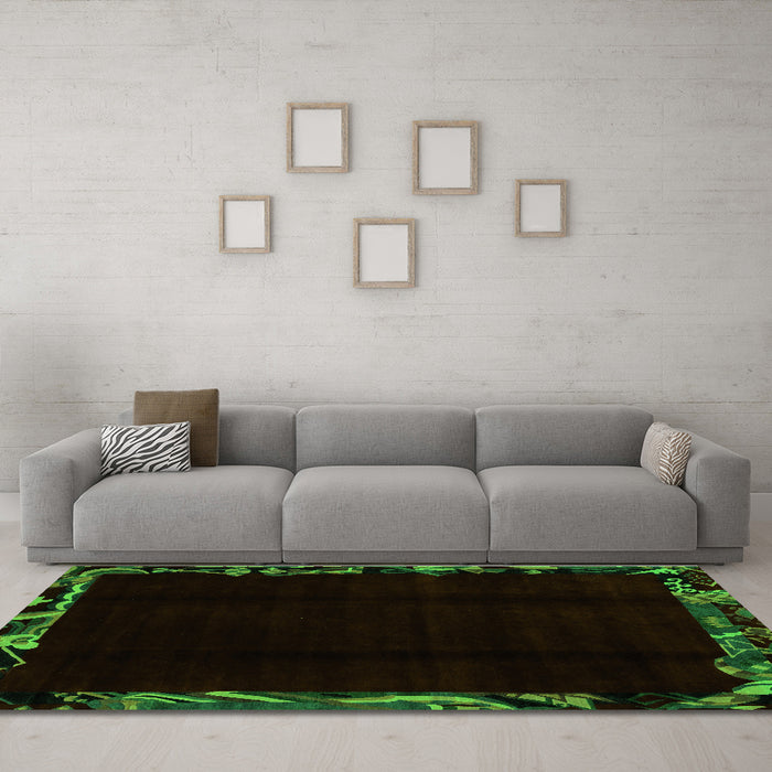 Machine Washable Abstract Green Modern Area Rugs in a Living Room,, wshabs1894grn