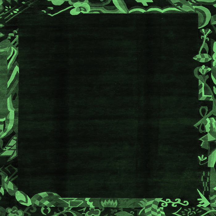 Square Abstract Emerald Green Modern Rug, abs1894emgrn