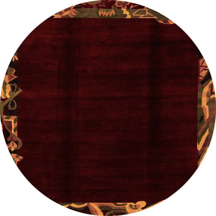 Round Machine Washable Abstract Orange Modern Area Rugs, wshabs1894org