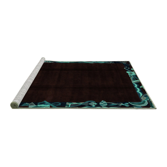 Sideview of Machine Washable Abstract Turquoise Modern Area Rugs, wshabs1894turq