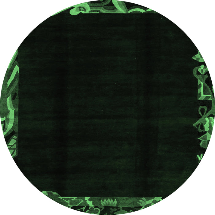 Round Machine Washable Abstract Emerald Green Modern Area Rugs, wshabs1894emgrn
