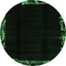 Round Machine Washable Abstract Emerald Green Modern Area Rugs, wshabs1894emgrn