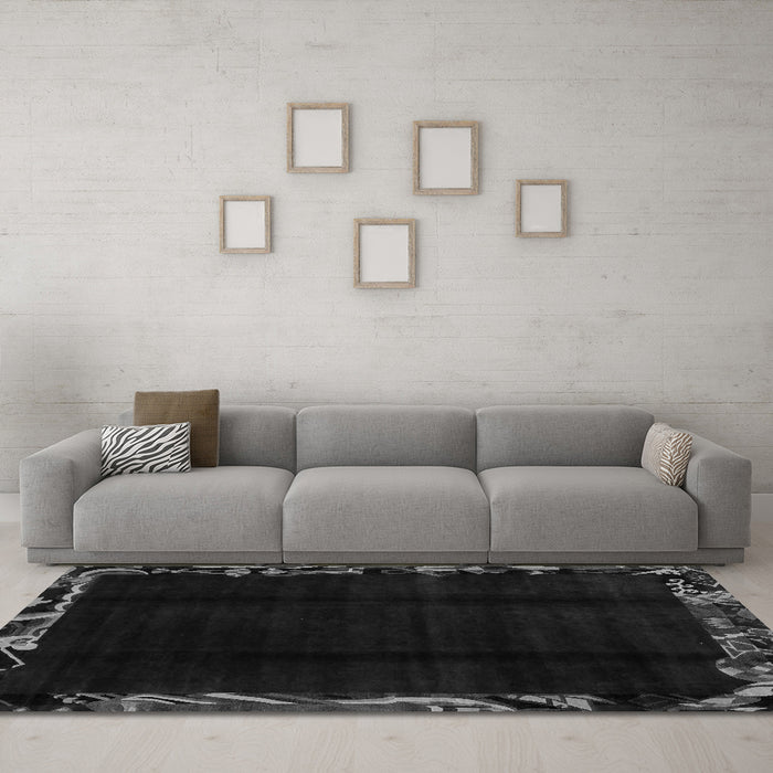 Machine Washable Abstract Gray Modern Rug in a Living Room,, wshabs1894gry