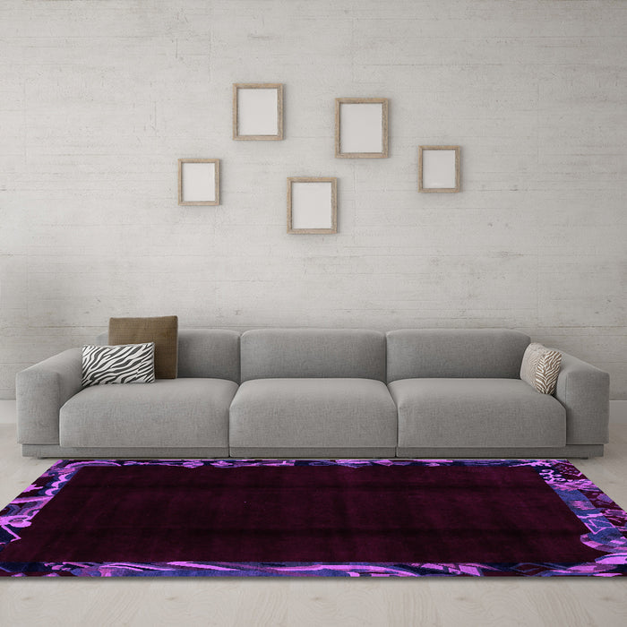 Machine Washable Abstract Purple Modern Area Rugs in a Living Room, wshabs1894pur