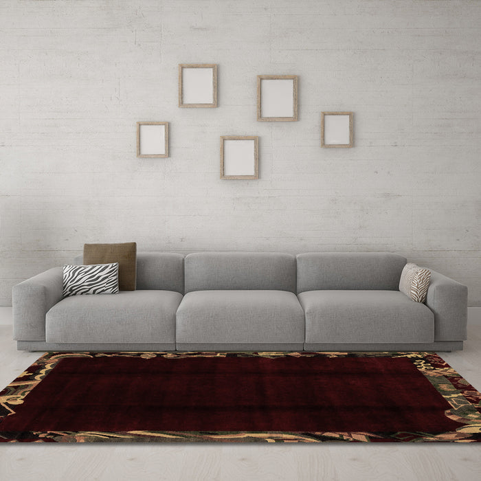 Machine Washable Abstract Brown Modern Rug in a Living Room,, wshabs1894brn