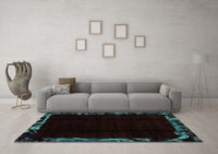 Machine Washable Abstract Turquoise Modern Rug, wshabs1894turq