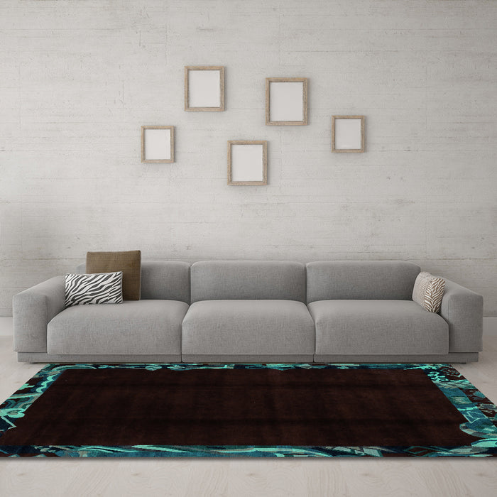 Machine Washable Abstract Turquoise Modern Area Rugs in a Living Room,, wshabs1894turq