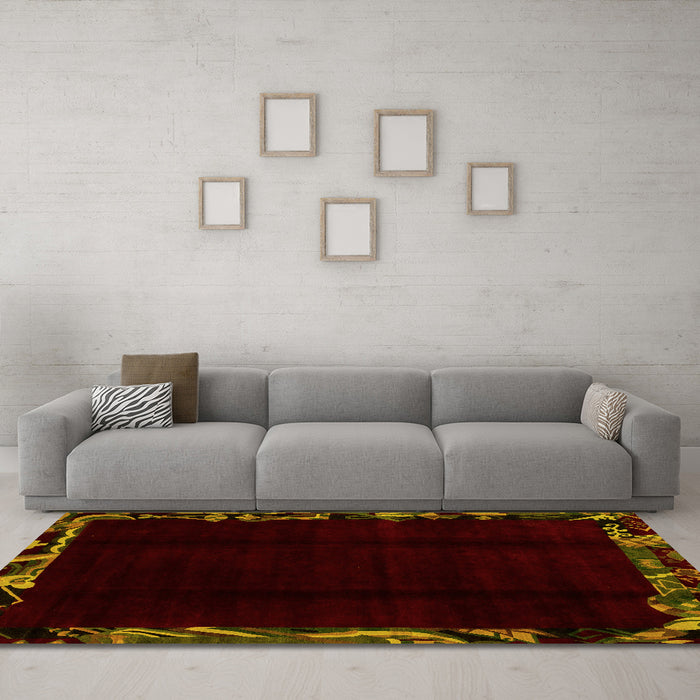 Machine Washable Abstract Yellow Modern Rug in a Living Room, wshabs1894yw