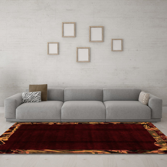 Machine Washable Abstract Orange Modern Area Rugs in a Living Room, wshabs1894org