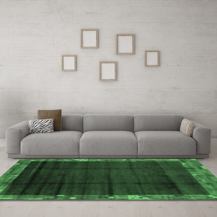 Machine Washable Abstract Emerald Green Modern Area Rugs in a Living Room,, wshabs1895emgrn