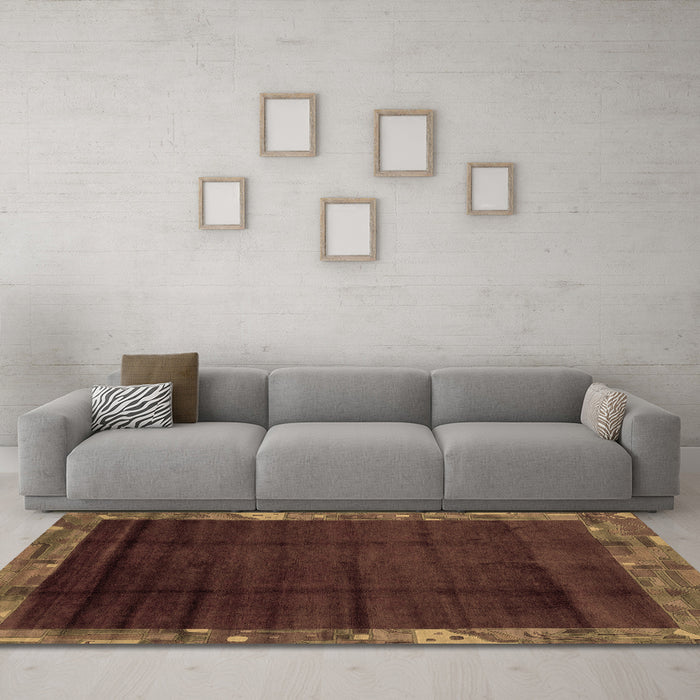 Machine Washable Abstract Brown Modern Rug in a Living Room,, wshabs1895brn