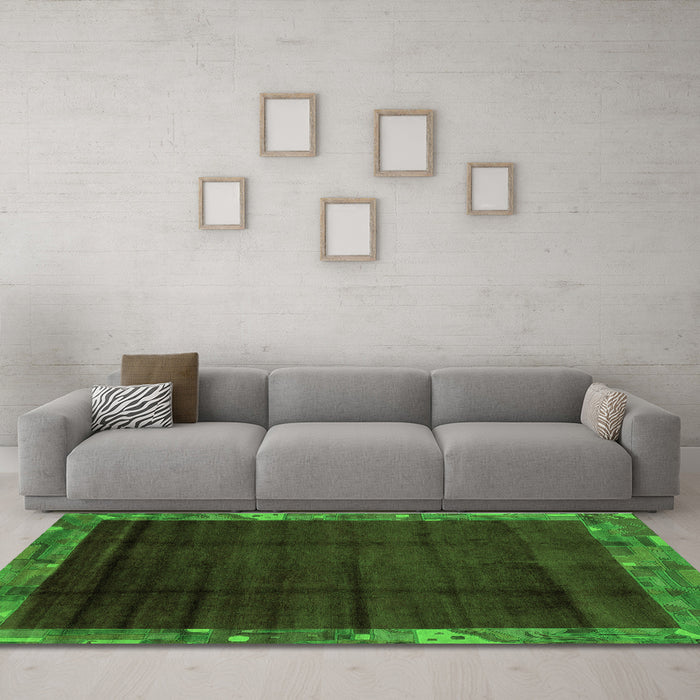 Machine Washable Abstract Green Modern Area Rugs in a Living Room,, wshabs1895grn