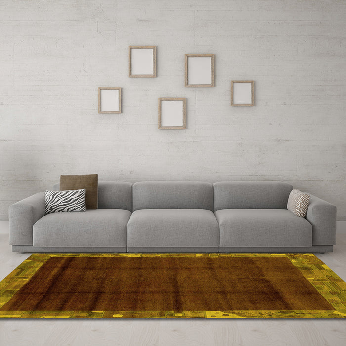 Machine Washable Abstract Yellow Modern Rug in a Living Room, wshabs1895yw
