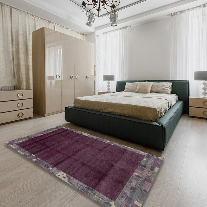 Machine Washable Abstract Purple Rug in a Bedroom, wshabs1895