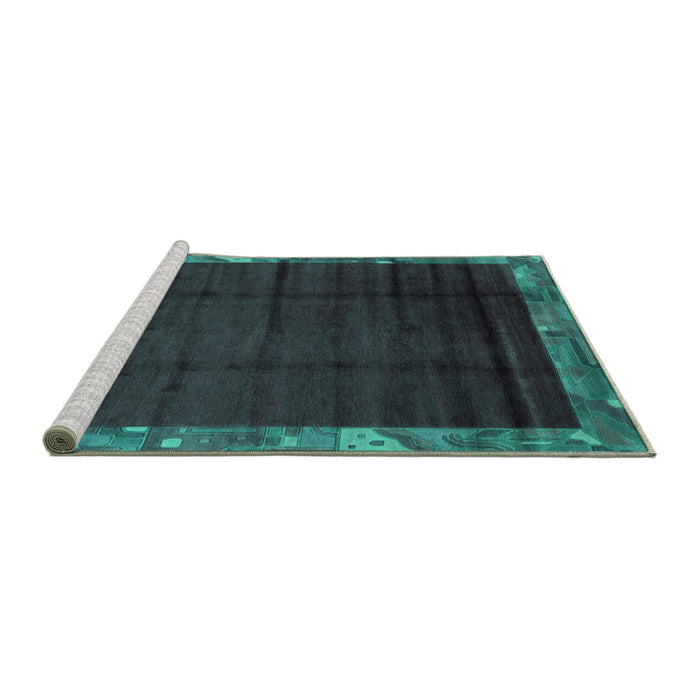 Sideview of Machine Washable Abstract Turquoise Modern Area Rugs, wshabs1895turq