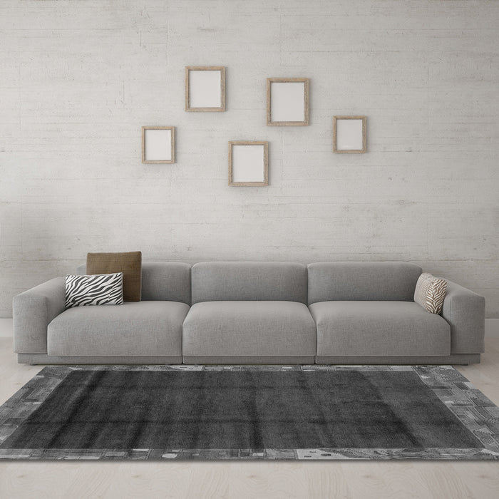 Machine Washable Abstract Gray Modern Rug in a Living Room,, wshabs1895gry
