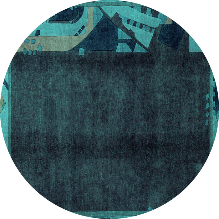 Round Machine Washable Abstract Turquoise Modern Area Rugs, wshabs1896turq