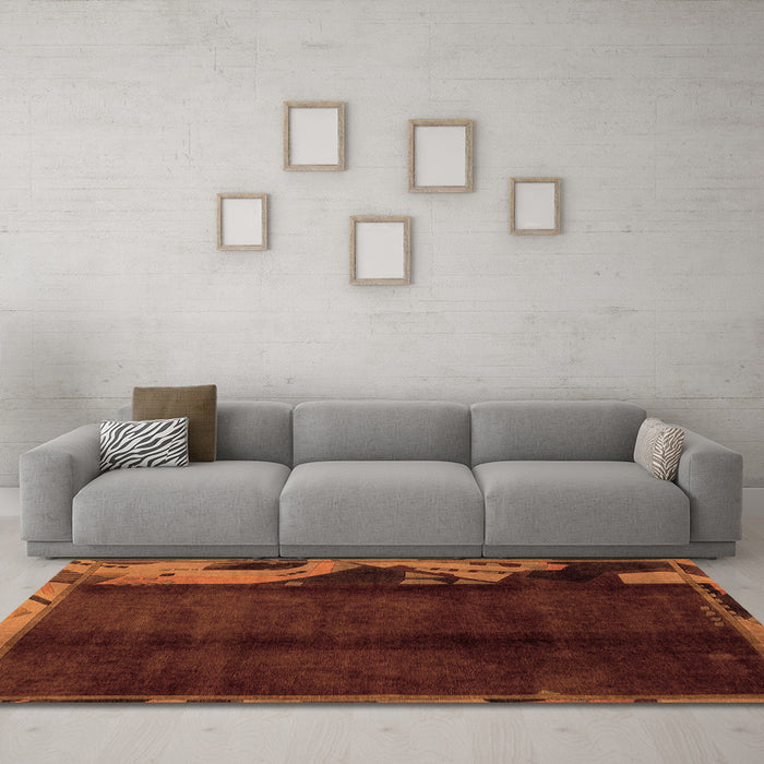 Machine Washable Abstract Orange Modern Area Rugs in a Living Room, wshabs1896org