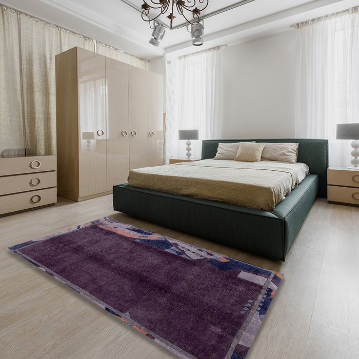 Abstract Purple Modern Rug in a Bedroom, abs1896