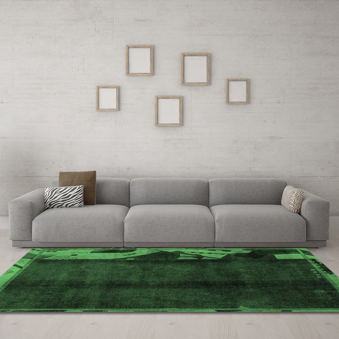 Machine Washable Abstract Emerald Green Modern Area Rugs in a Living Room,, wshabs1896emgrn