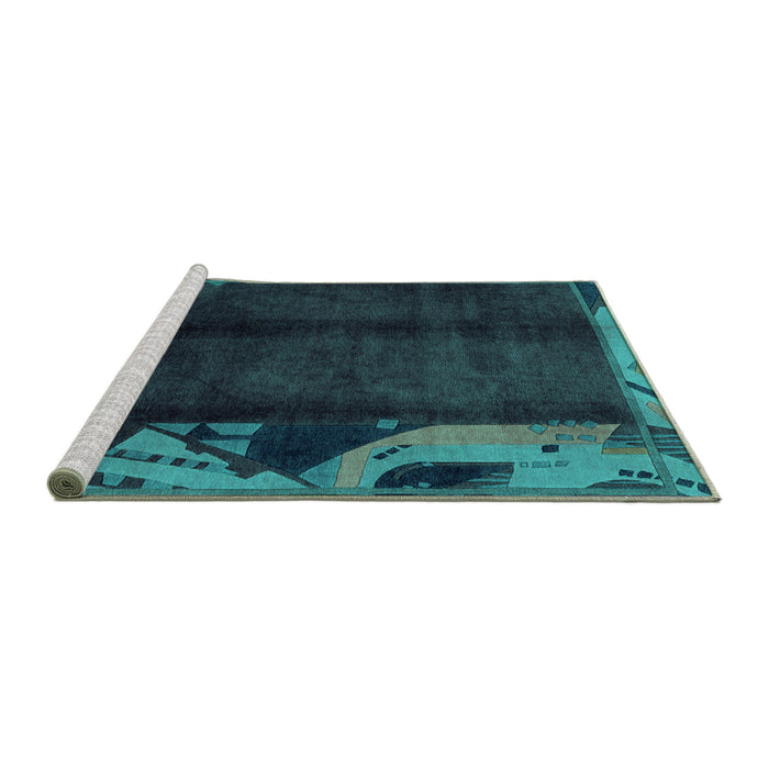Sideview of Machine Washable Abstract Turquoise Modern Area Rugs, wshabs1896turq
