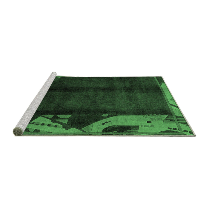 Sideview of Machine Washable Abstract Emerald Green Modern Area Rugs, wshabs1896emgrn