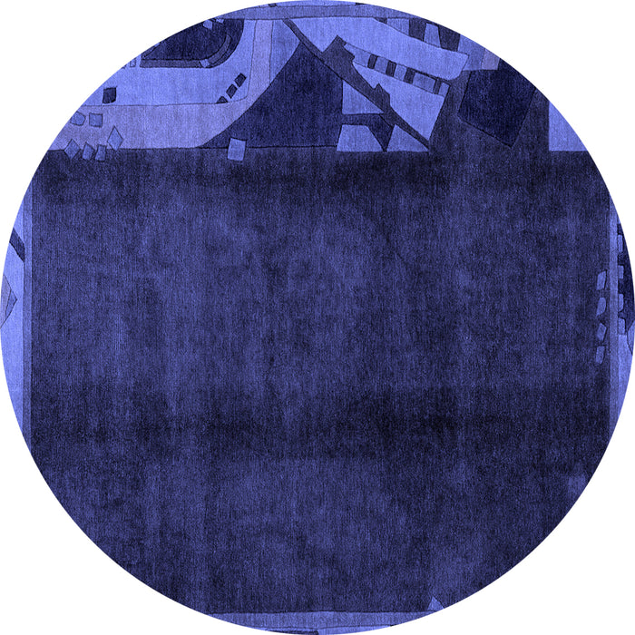 Round Abstract Blue Modern Rug, abs1896blu