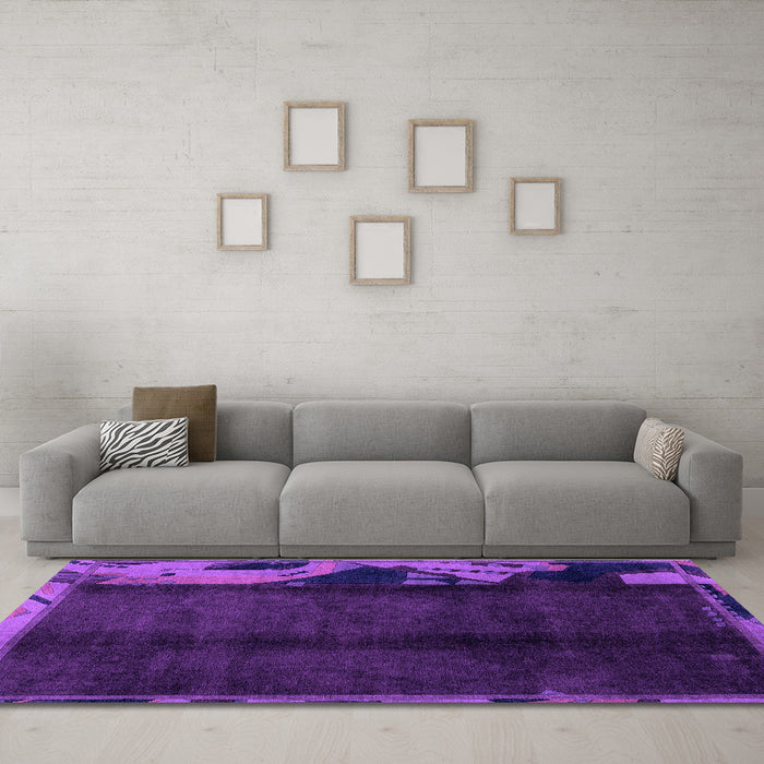 Machine Washable Abstract Purple Modern Area Rugs in a Living Room, wshabs1896pur