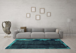 Machine Washable Abstract Turquoise Modern Area Rugs in a Living Room,, wshabs1896turq