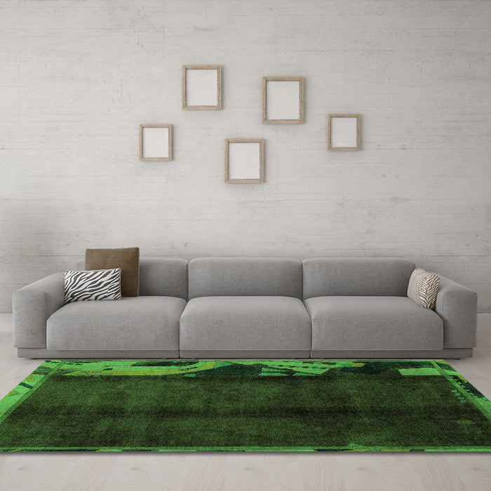 Machine Washable Abstract Green Modern Area Rugs in a Living Room,, wshabs1896grn