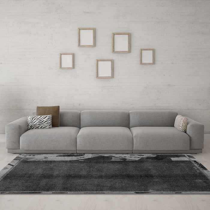 Machine Washable Abstract Gray Modern Rug in a Living Room,, wshabs1896gry