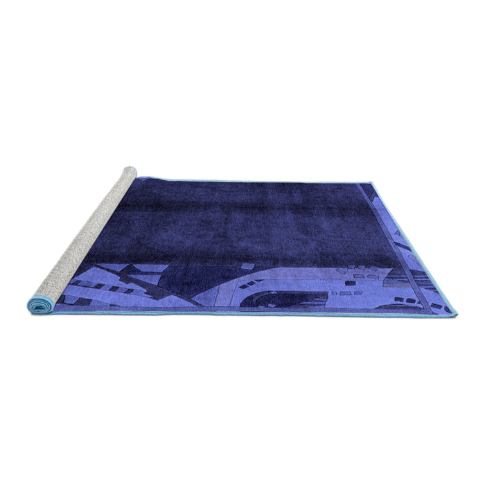 Sideview of Machine Washable Abstract Blue Modern Rug, wshabs1896blu