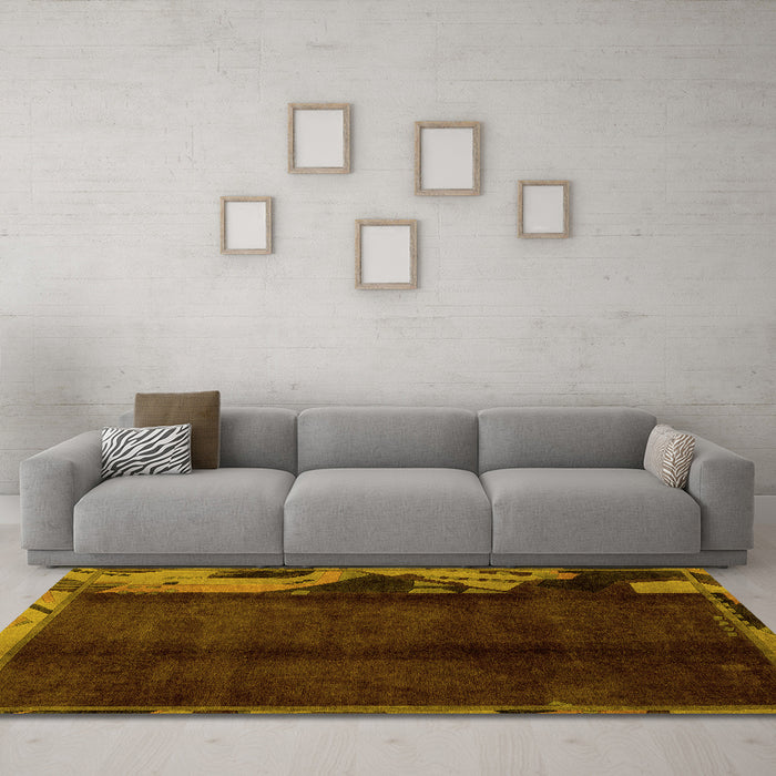 Machine Washable Abstract Yellow Modern Rug in a Living Room, wshabs1896yw
