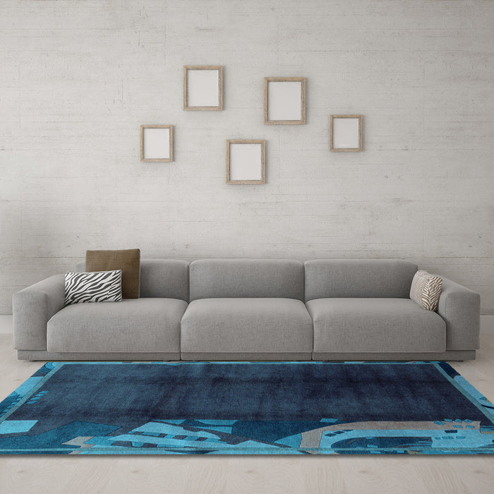 Machine Washable Abstract Light Blue Modern Rug in a Living Room, wshabs1897lblu