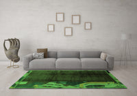 Machine Washable Abstract Green Modern Rug, wshabs1897grn