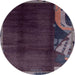 Round Machine Washable Abstract Purple Lily Purple Rug, wshabs1897