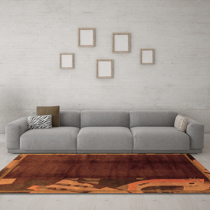 Machine Washable Abstract Orange Modern Area Rugs in a Living Room, wshabs1897org